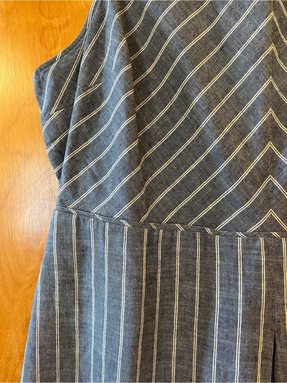 J. Crew Linen Dress Blue Stripe Sleeveless Fit & Flare Open Back NWT Size 20 - Picture 9 of 13